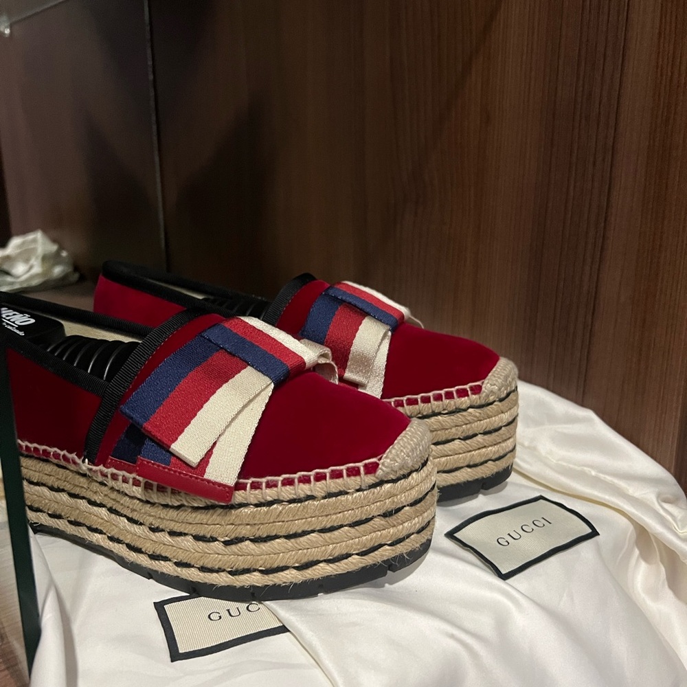 new gucci high red with bow espadrilles - Picture 2 of 4